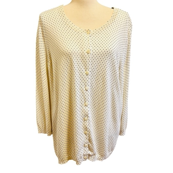 Talbots Charming Cardigan Ivory White Black Mini Dot Cotton Sweater plus size 2X - Picture 1 of 14